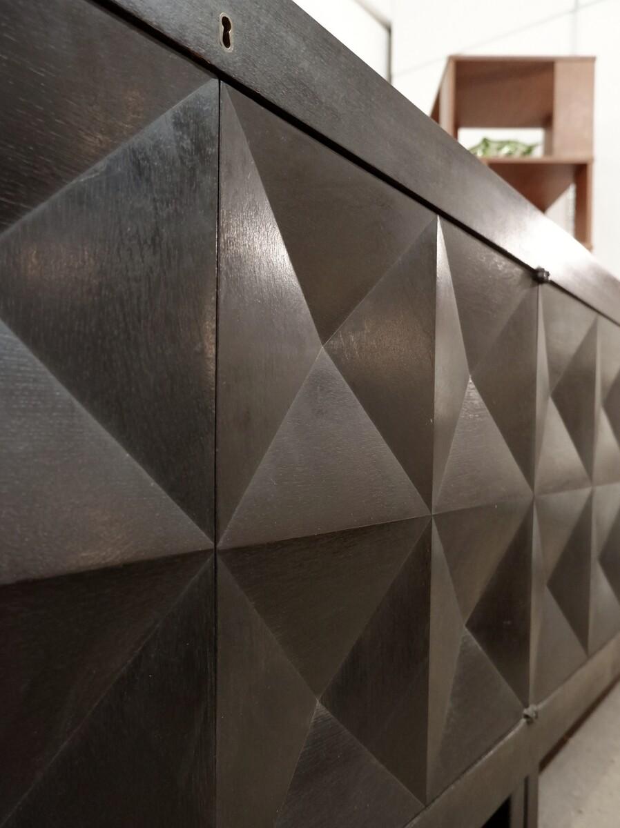 Aparador negro con puertas Op-Art de J. Batenburg para Mi, Bélgica 1969 Madera en venta