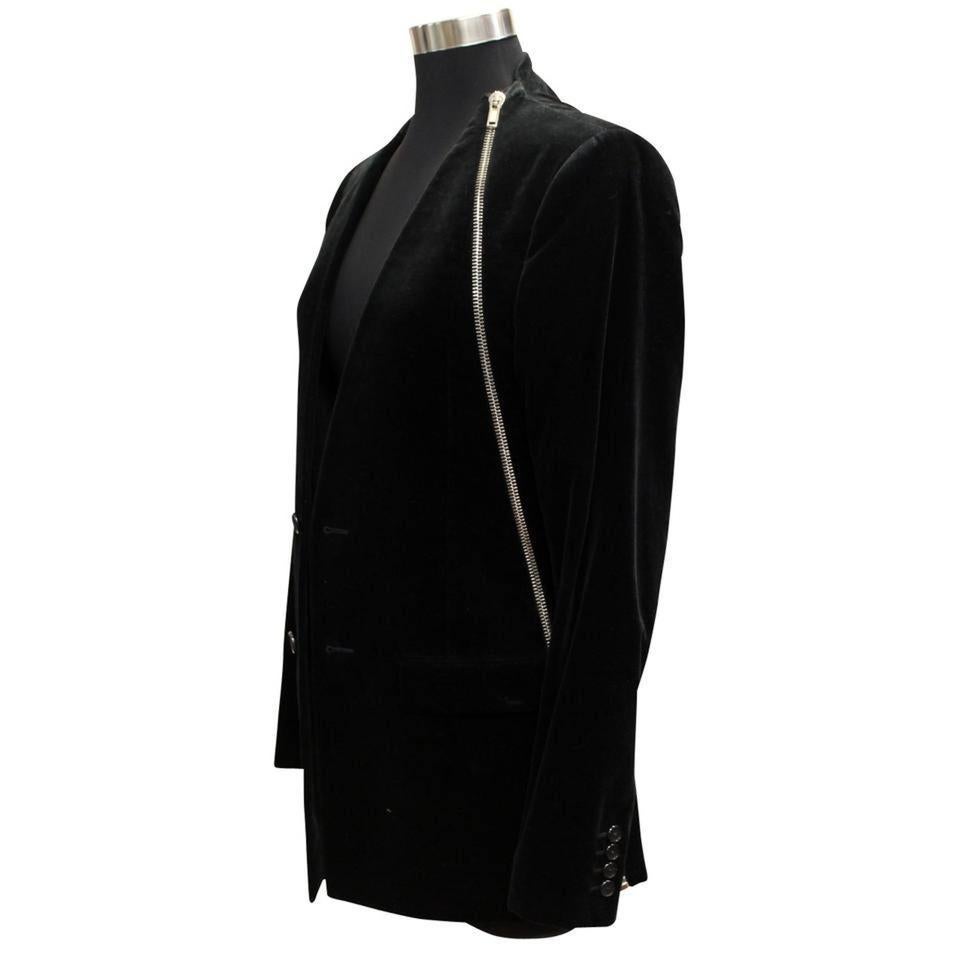 Schwarze Signature Blouson Jacke aus Samt mit Reißverschluss Luxus Herren 50 Blazer im Zustand „Gut“ im Angebot in Downey, CA