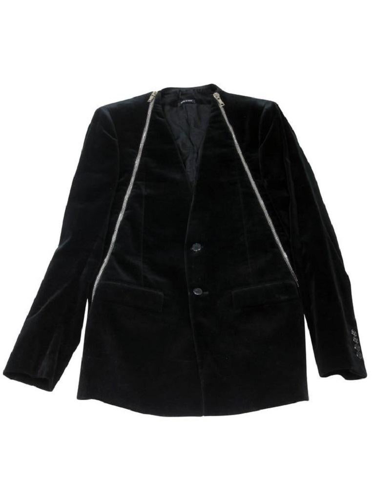 Schwarze Signature Blouson Jacke aus Samt mit Reißverschluss Luxus Herren 50 Blazer im Angebot 1