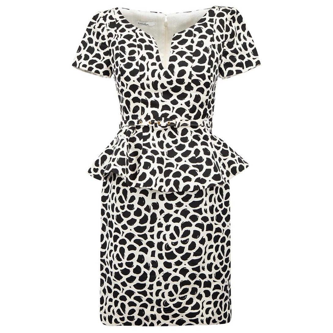 Black Silk Abstract Peplum Mini Dress Size XXS