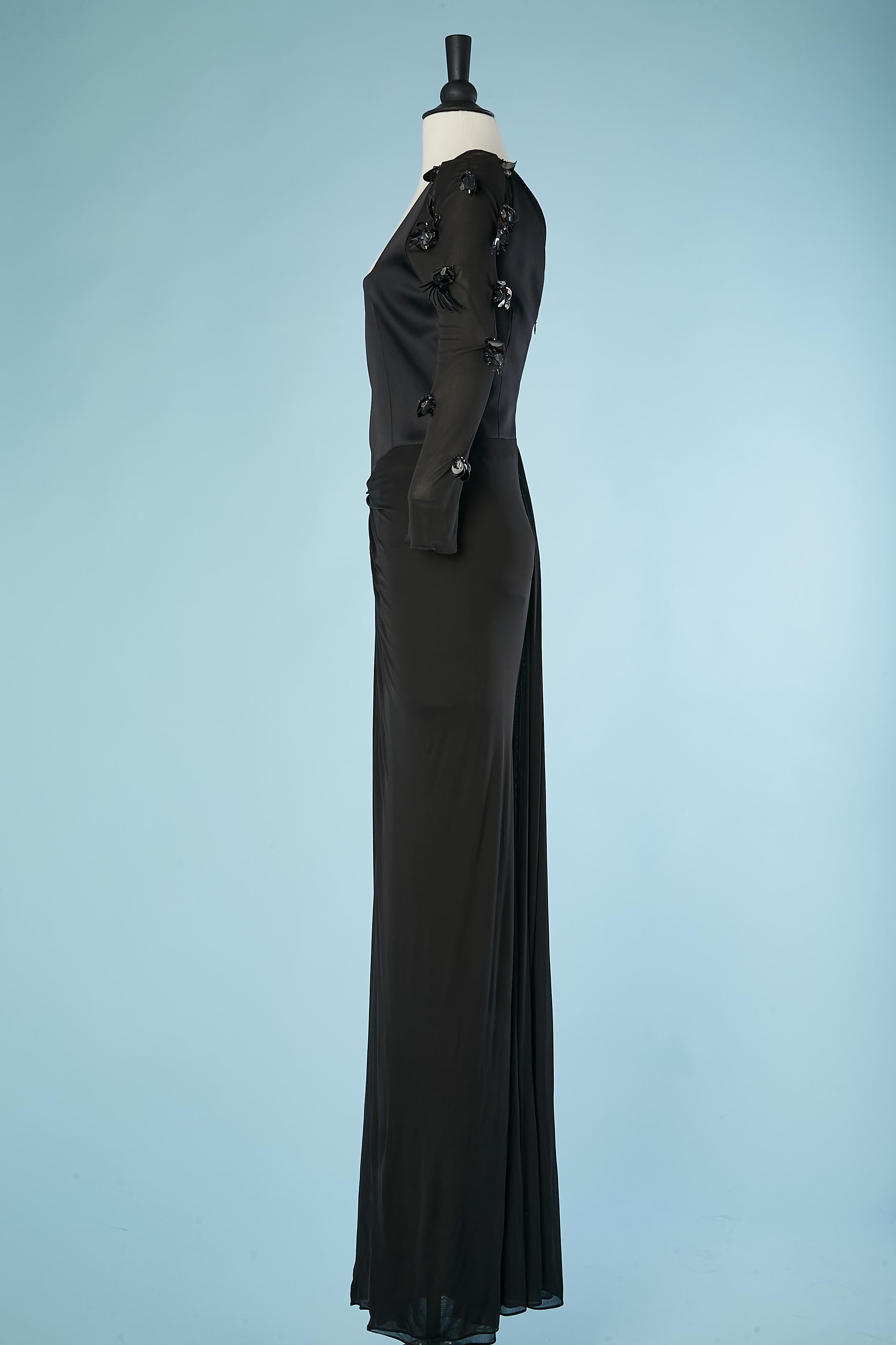 Black silk and jersey evening gown with embroideries on the sleeves Versace  For Sale 1