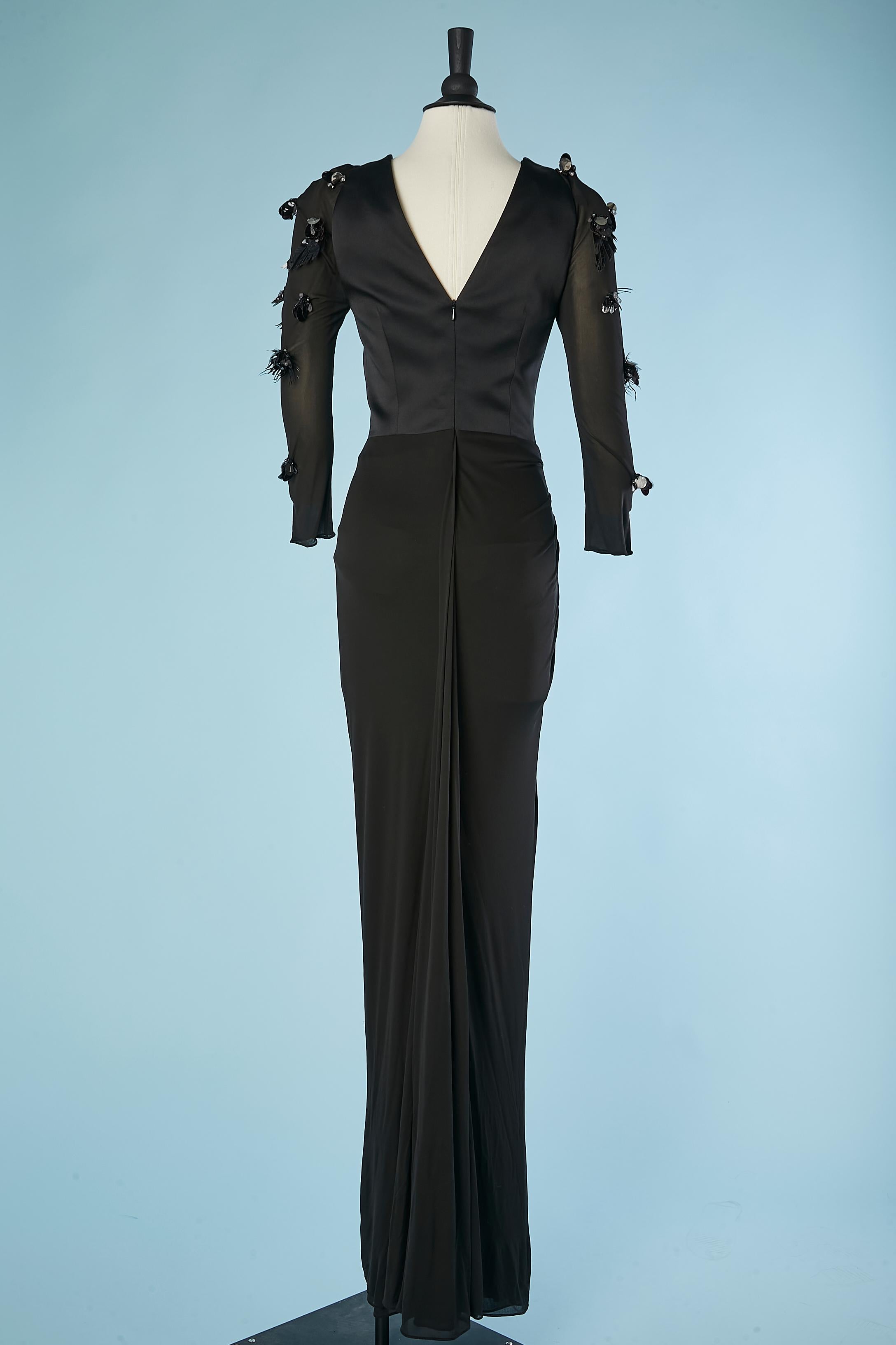 Black silk and jersey evening gown with embroideries on the sleeves Versace  For Sale 2