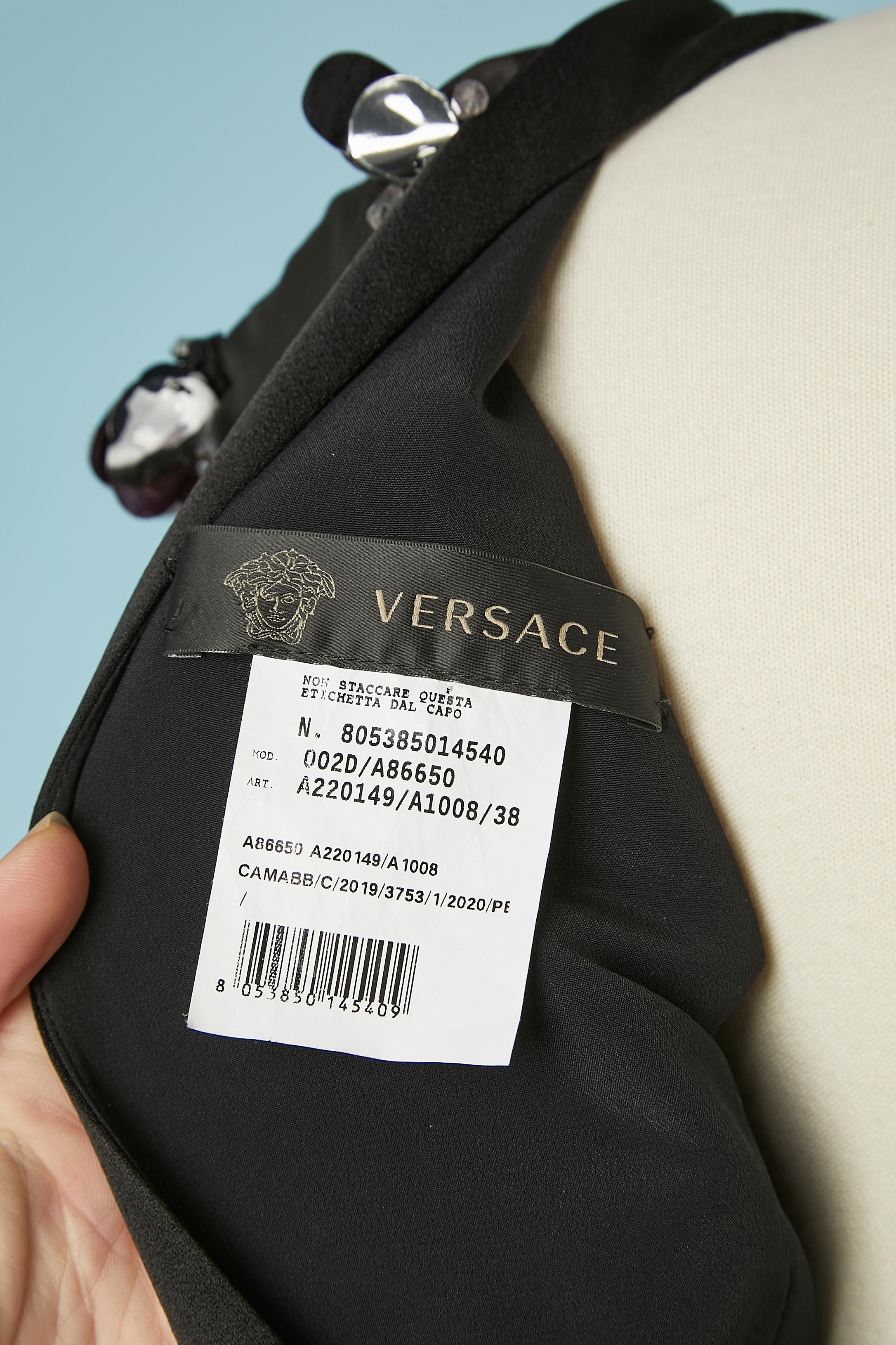 Black silk and jersey evening gown with embroideries on the sleeves Versace  For Sale 3