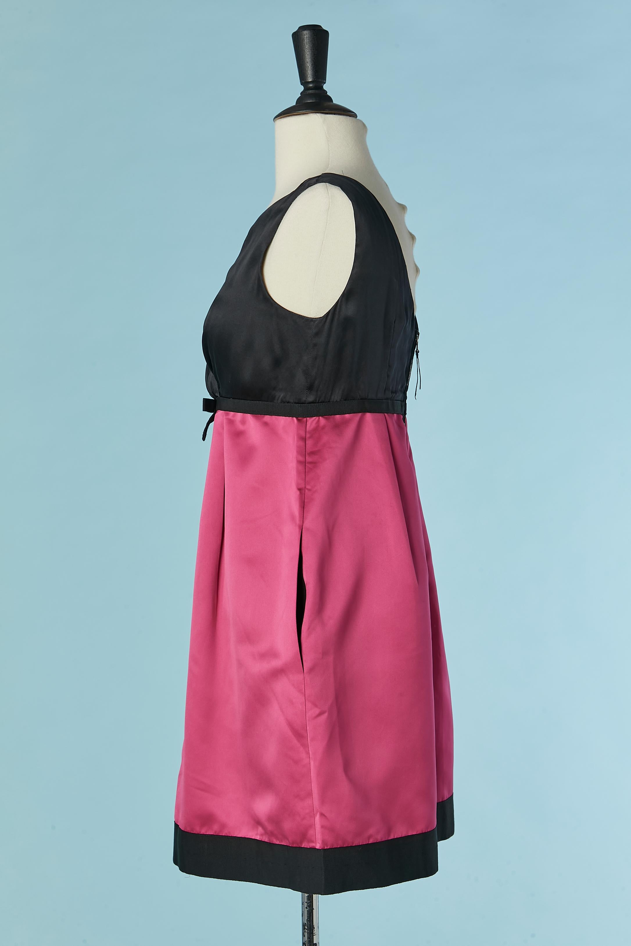 Black silk and pink satin cocktail dress D&G by Dolce & Gabbana In Good Condition For Sale In Saint-Ouen-Sur-Seine, FR