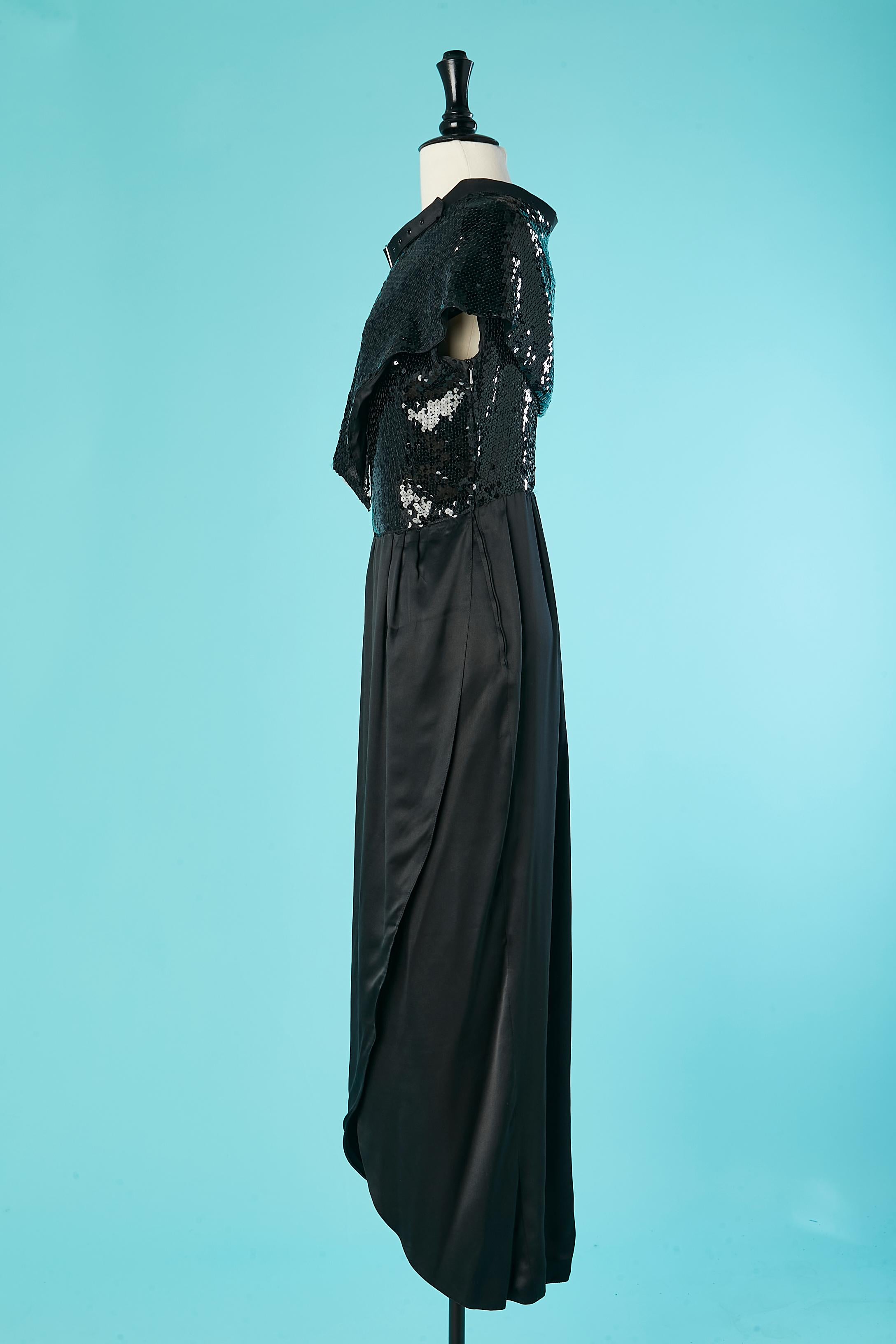 Black silk and sequin evening dress with sequin cape Louis Féraud  For Sale 1
