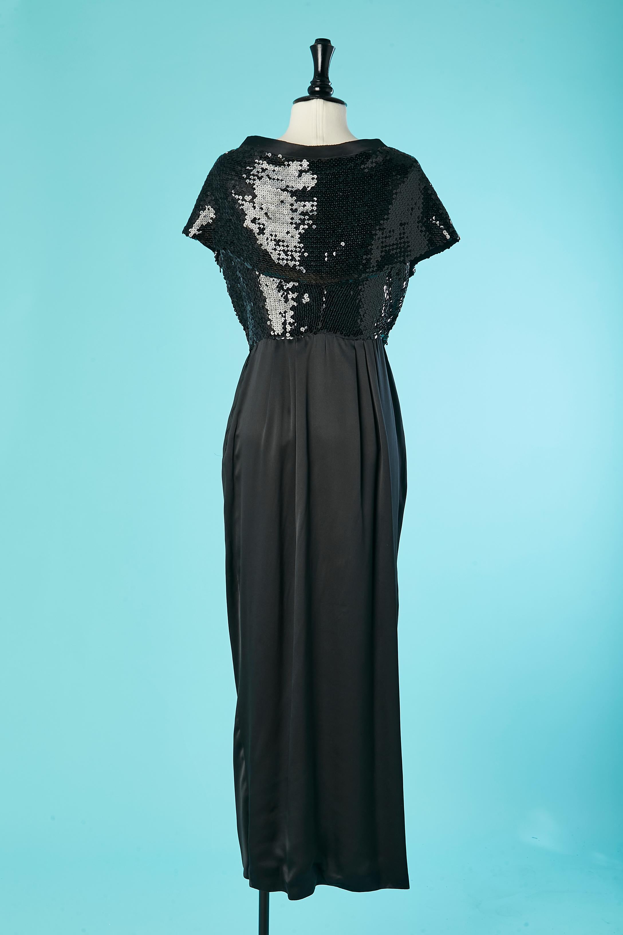 Black silk and sequin evening dress with sequin cape Louis Féraud  For Sale 2