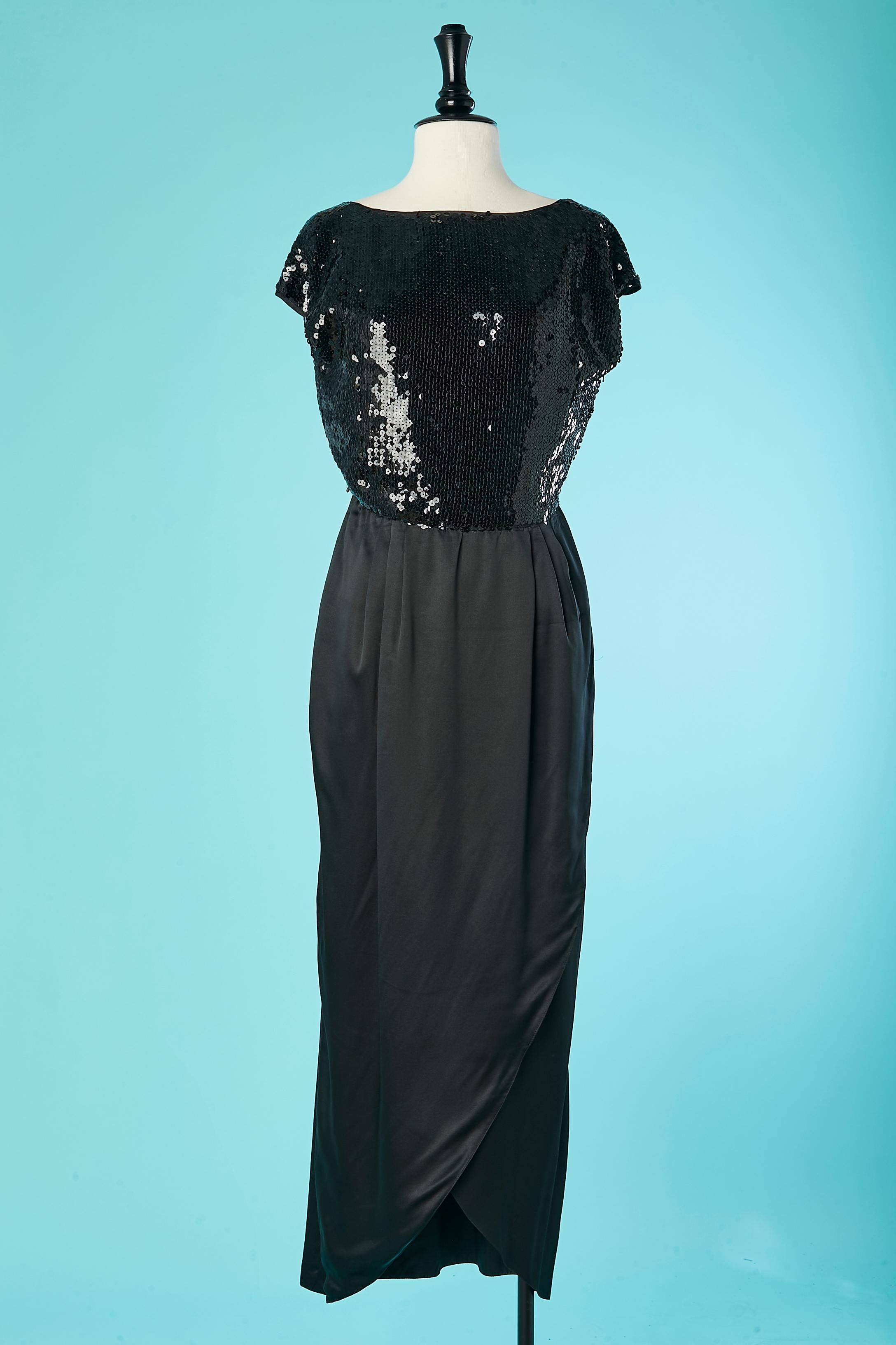 Black silk and sequin evening dress with sequin cape Louis Féraud  For Sale 3