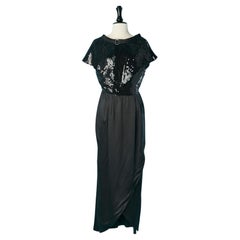 Black silk and sequin evening dress with sequin cape Louis Féraud 