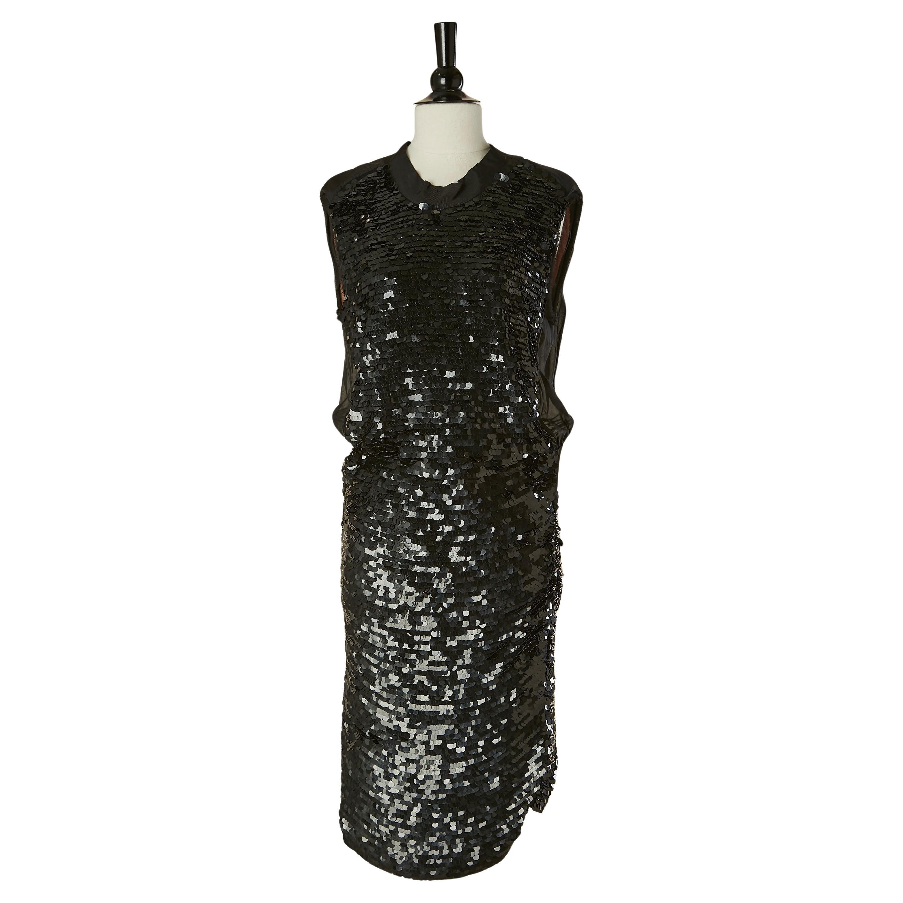 Robe de cocktail sans manches en soie noire et paillettes LANVIN by Alber Elbaz