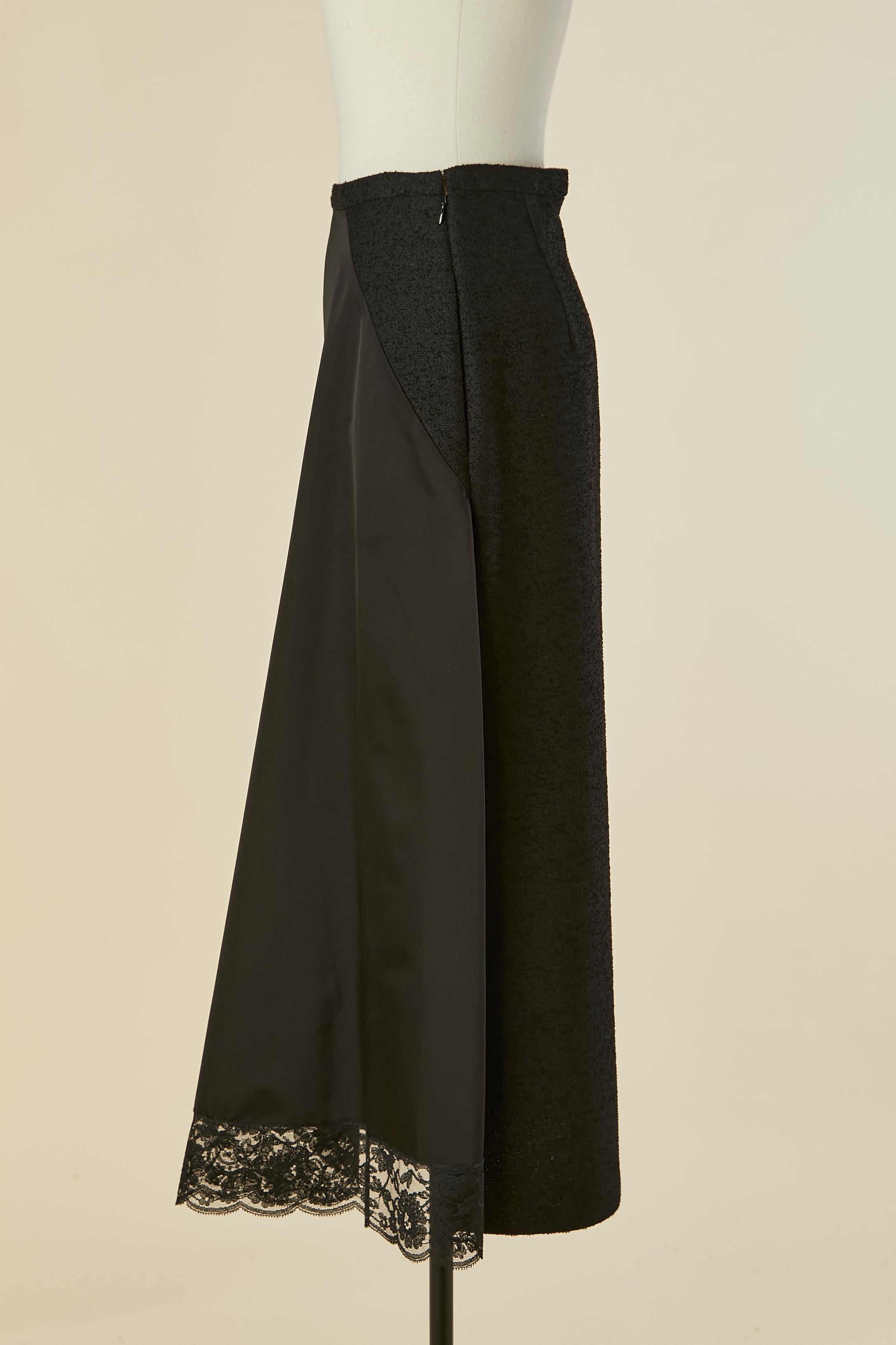 Women's Black silk and wool skirt with lace edge CHRISTIAN DIOR For Sale