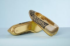 Black silk ballerina with gold leather appliqué René Caovilla