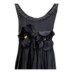 Black Silk Bias Gown with Beading and Flower Appliqué, 1930s