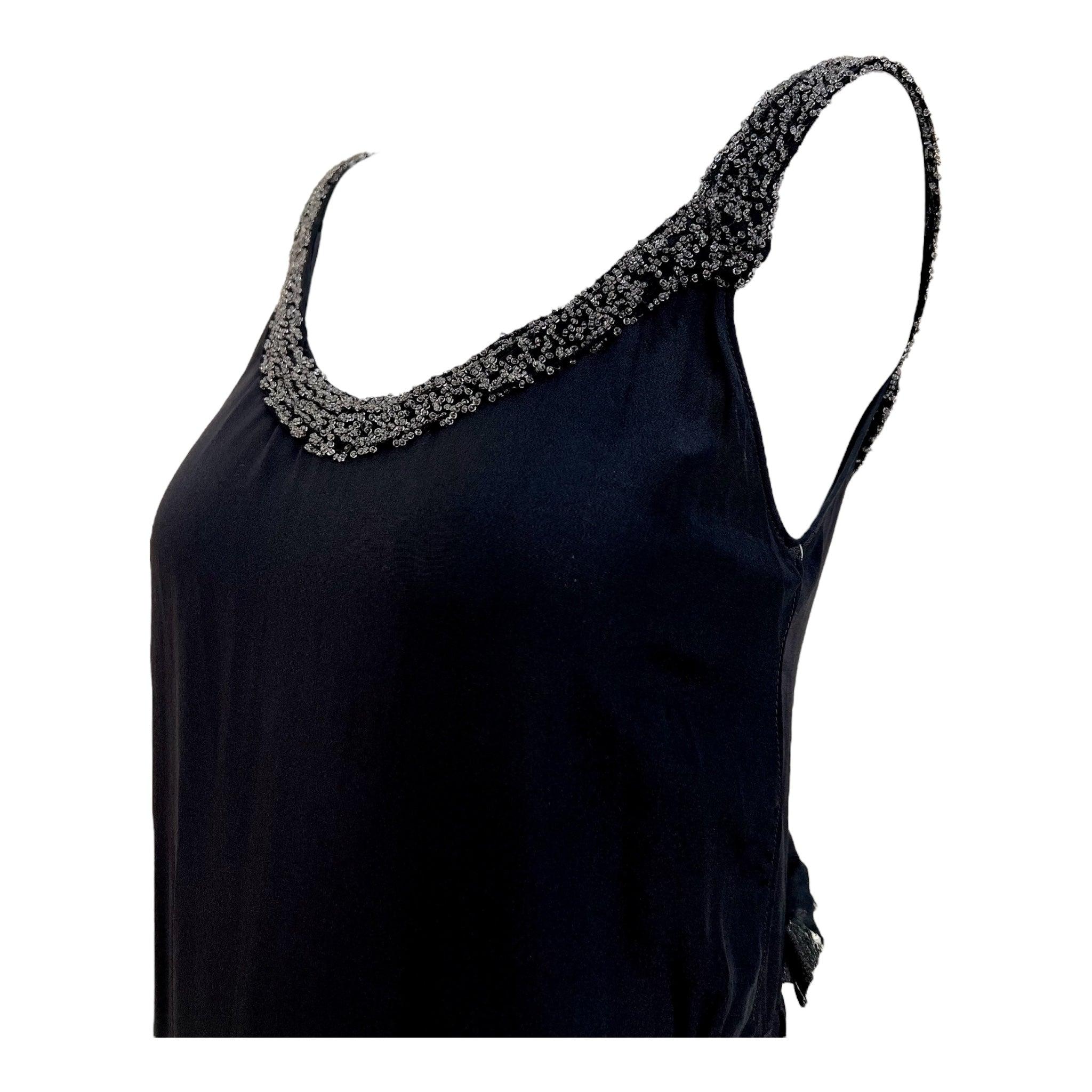 Black Silk Bias Gown with Beading and Flower Appliqué, 1930s In Excellent Condition For Sale In Los Angeles, CA