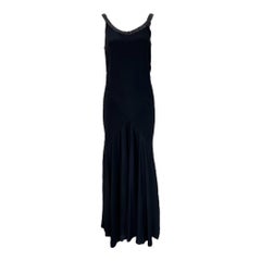 Black Silk Bias Gown with Beading and Flower Appliqué, 1930s