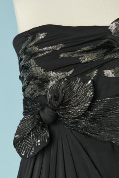 Black silk bustier evening dress with beadwork VALENTINO