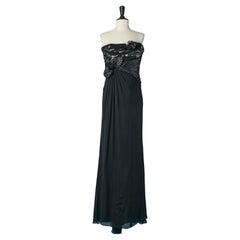 Schwarzes Abendkleid aus Seide mit Bustier und Perlenbesatz VALENTINO