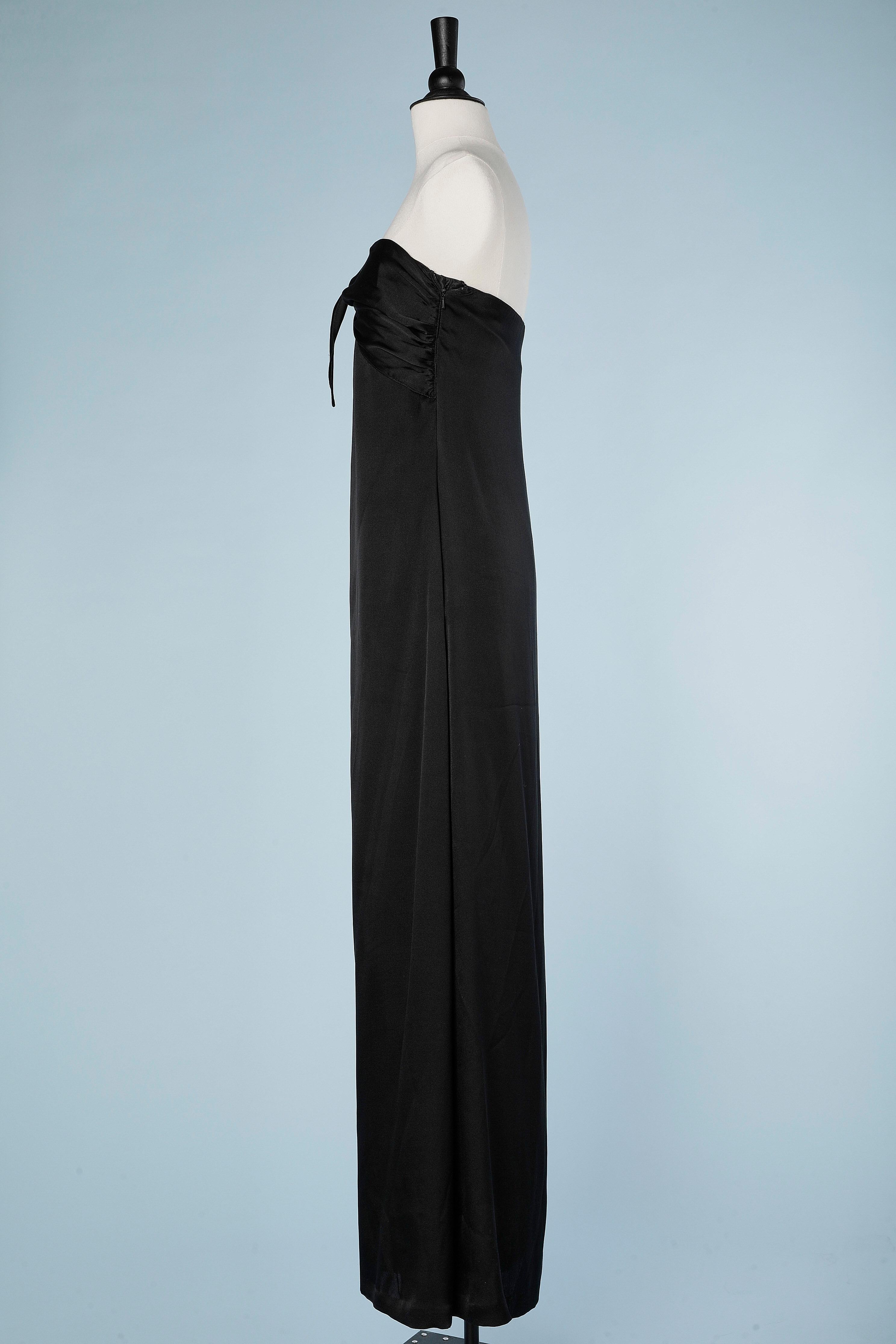 Black silk bustier evening dress with bow in the front Halston Heritage  In New Condition For Sale In Saint-Ouen-Sur-Seine, FR