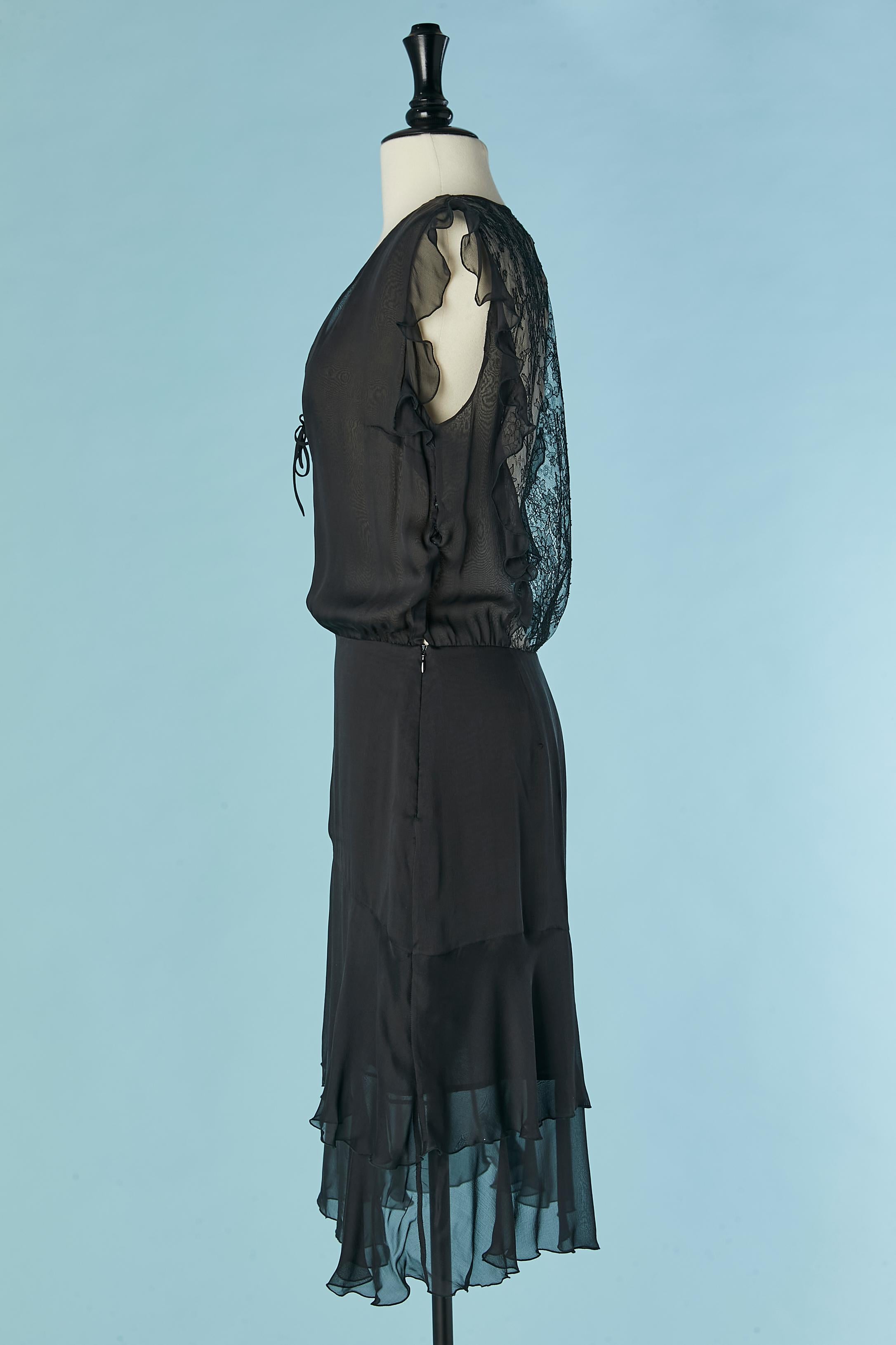 Black silk chiffon and lace cocktail dress with laces neckline Valentino Roma For Sale 1
