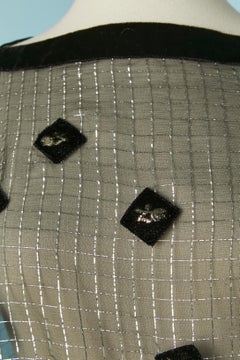 Black silk chiffon and lurex top and velvet skirt COURREGES