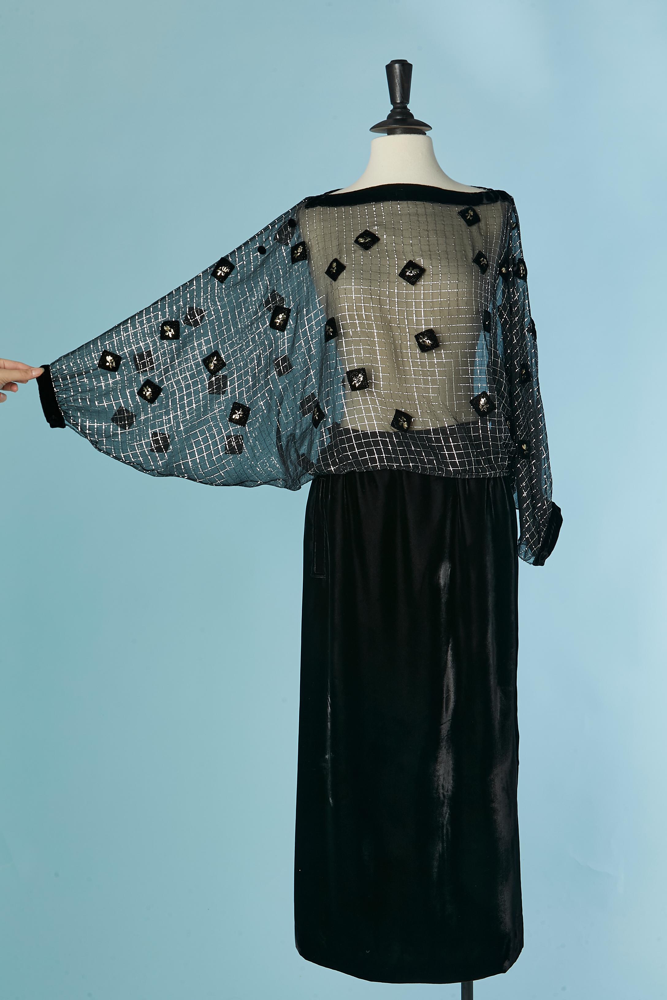 Black silk chiffon and lurex top and velvet skirt COURREGES In Excellent Condition For Sale In Saint-Ouen-Sur-Seine, FR