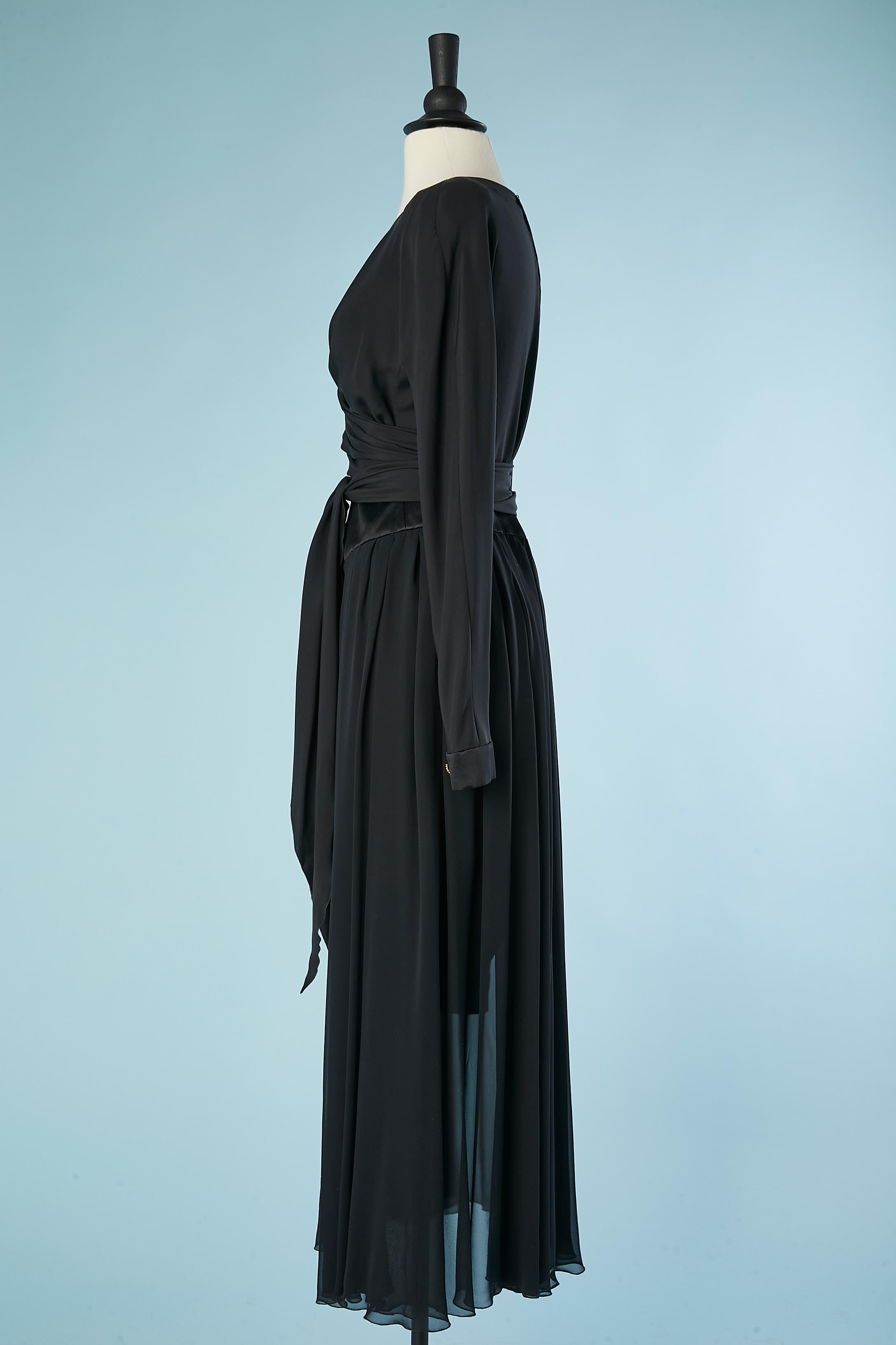 Black silk chiffon and silk satin wrapped evening dress Chanel Boutique  For Sale 1