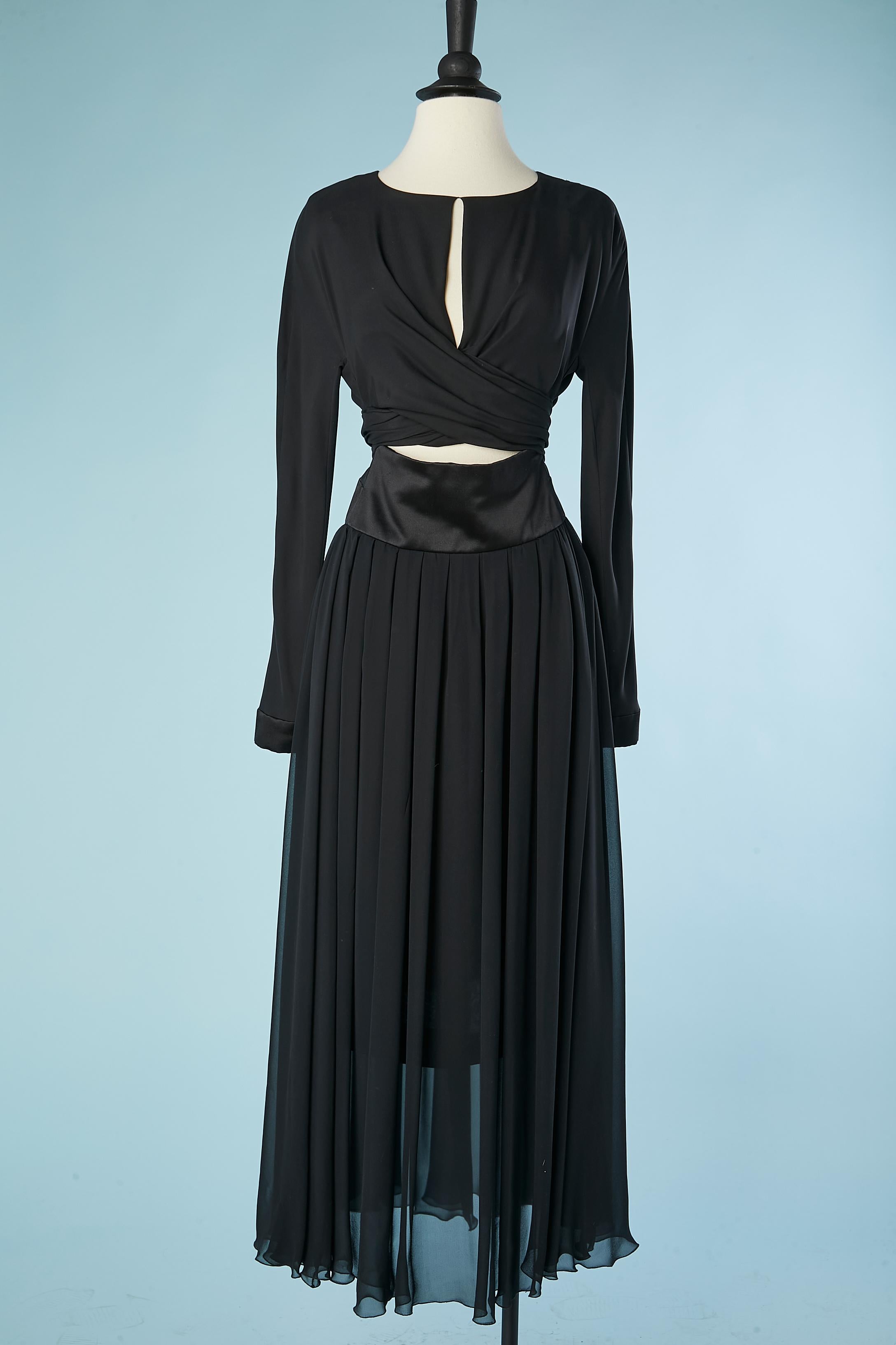 Black silk chiffon and silk satin wrapped evening dress Chanel Boutique  For Sale 4