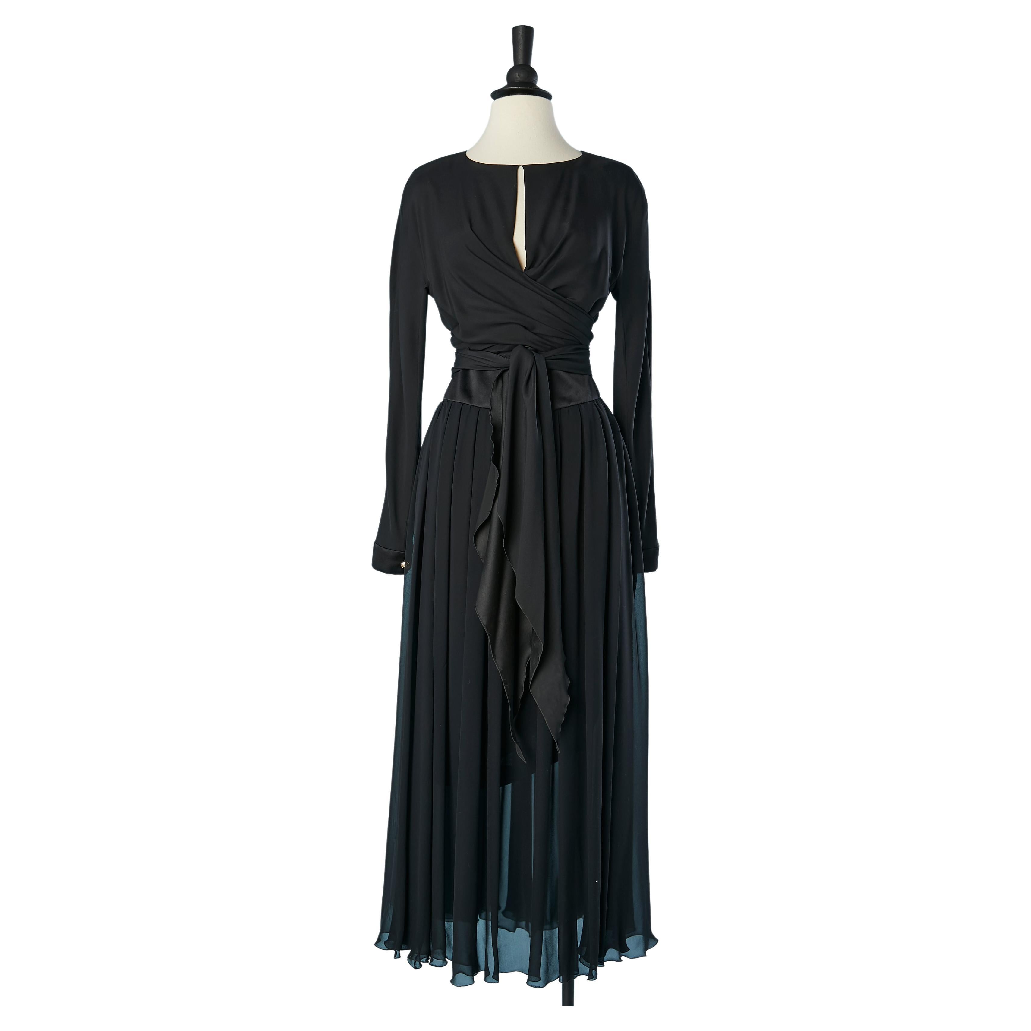 Black silk chiffon and silk satin wrapped evening dress Chanel Boutique  For Sale