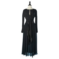 Retro Black silk chiffon and silk satin wrapped evening dress Chanel Boutique 