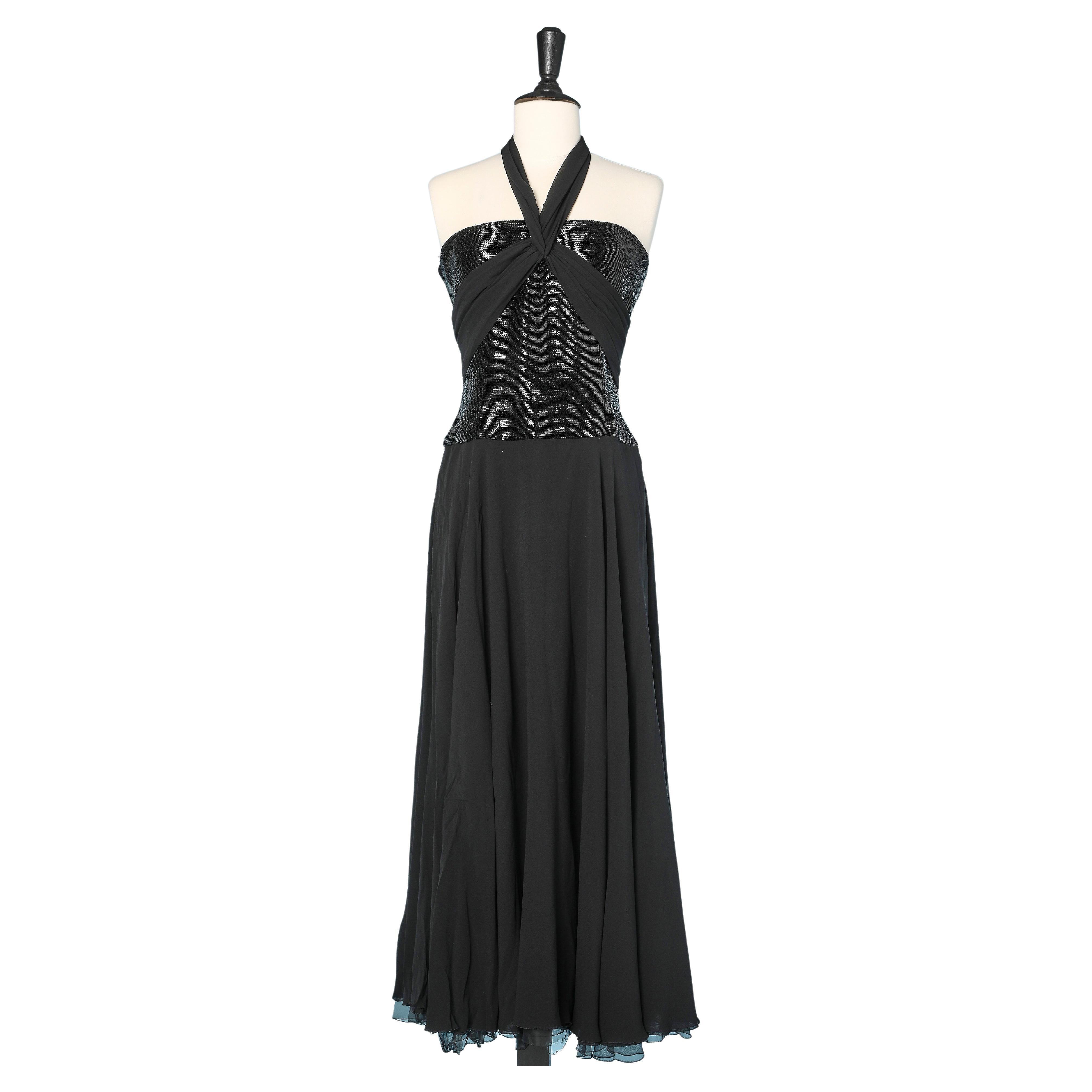 Vestido sin espalda de gasa de seda negra con pedrería negra CHLOÉ en venta