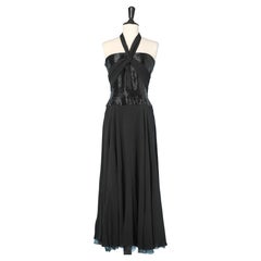 Abito senza schienale in chiffon di seta nero con perline nere Chloé