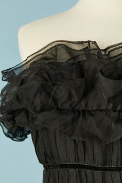 Black silk chiffon bustier cocktail dress with ruffles Chanel Boutique