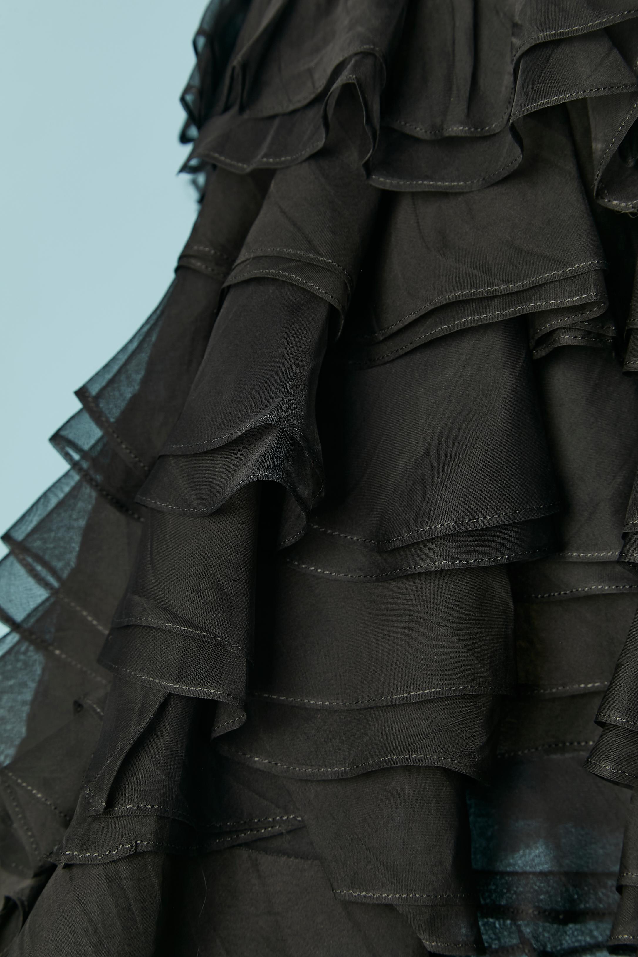 Women's Black silk chiffon bustier cocktail dress with ruffles Chanel Boutique For Sale