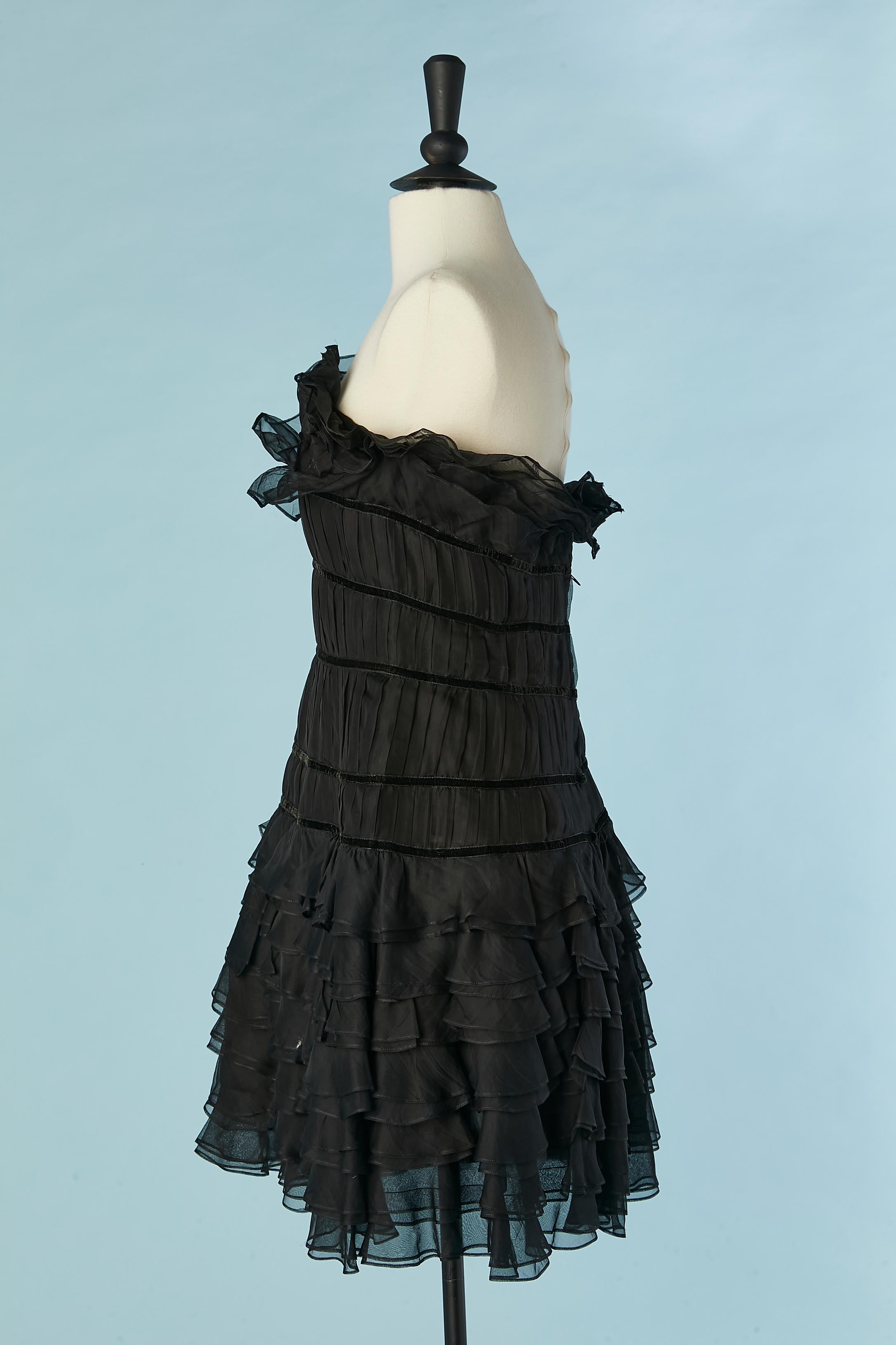 Black silk chiffon bustier cocktail dress with ruffles Chanel Boutique For Sale 1