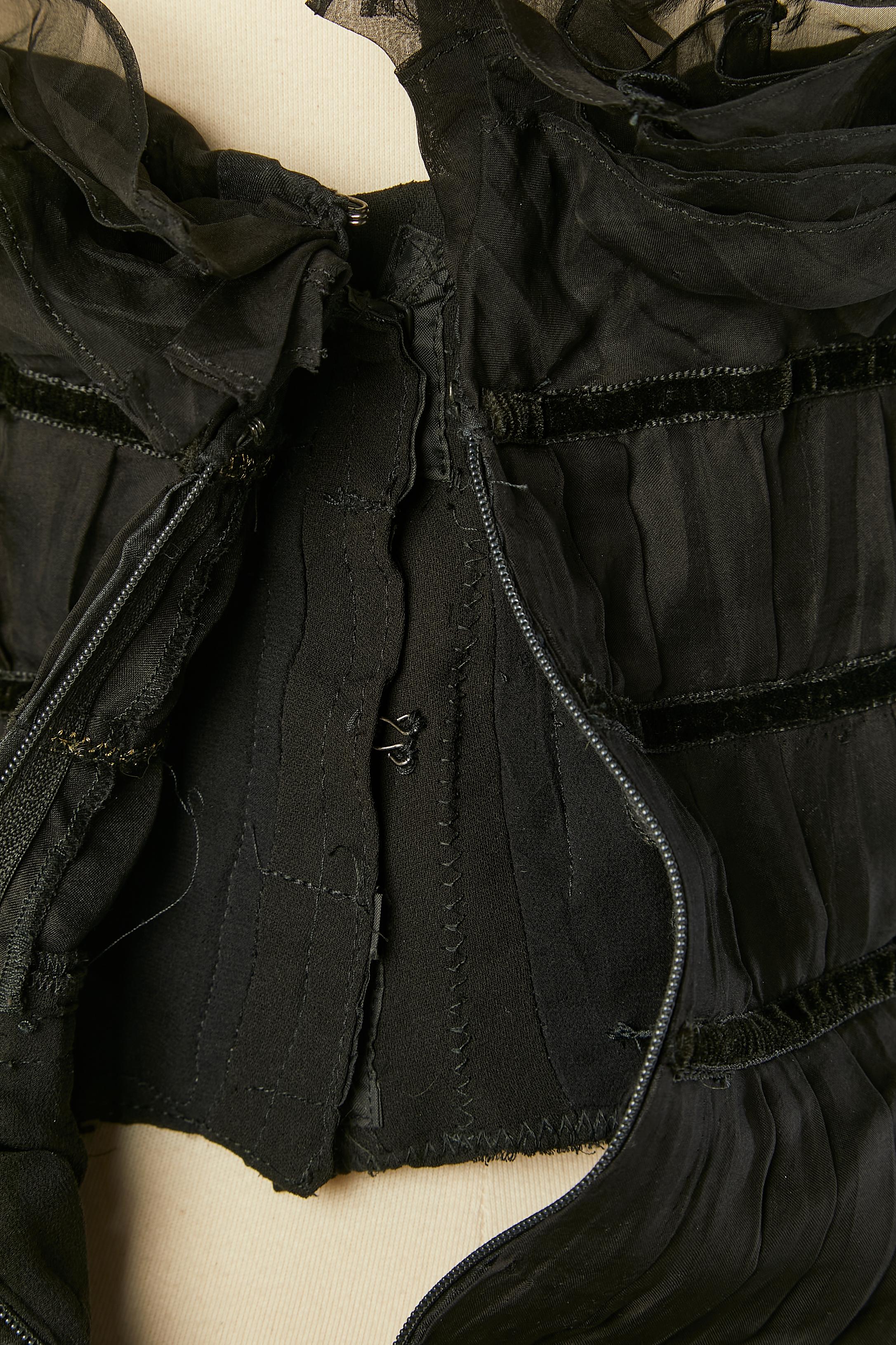 Black silk chiffon bustier cocktail dress with ruffles Chanel Boutique For Sale 3