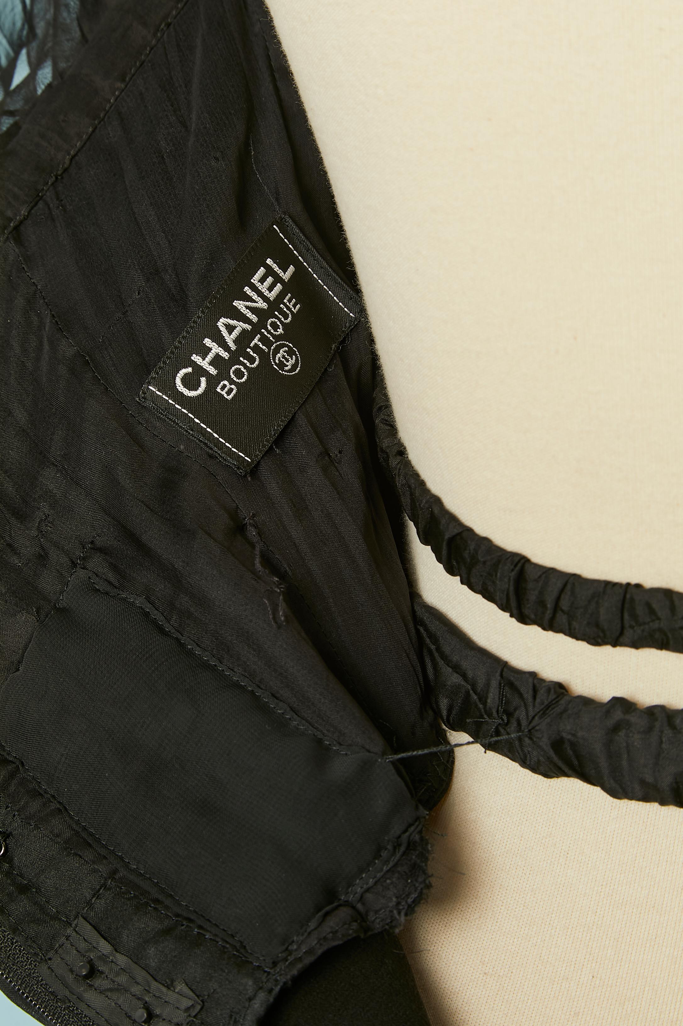 Black silk chiffon bustier cocktail dress with ruffles Chanel Boutique For Sale 4