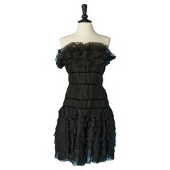 Abito da cocktail bustier in chiffon di seta nero con volant Chanel Boutique 