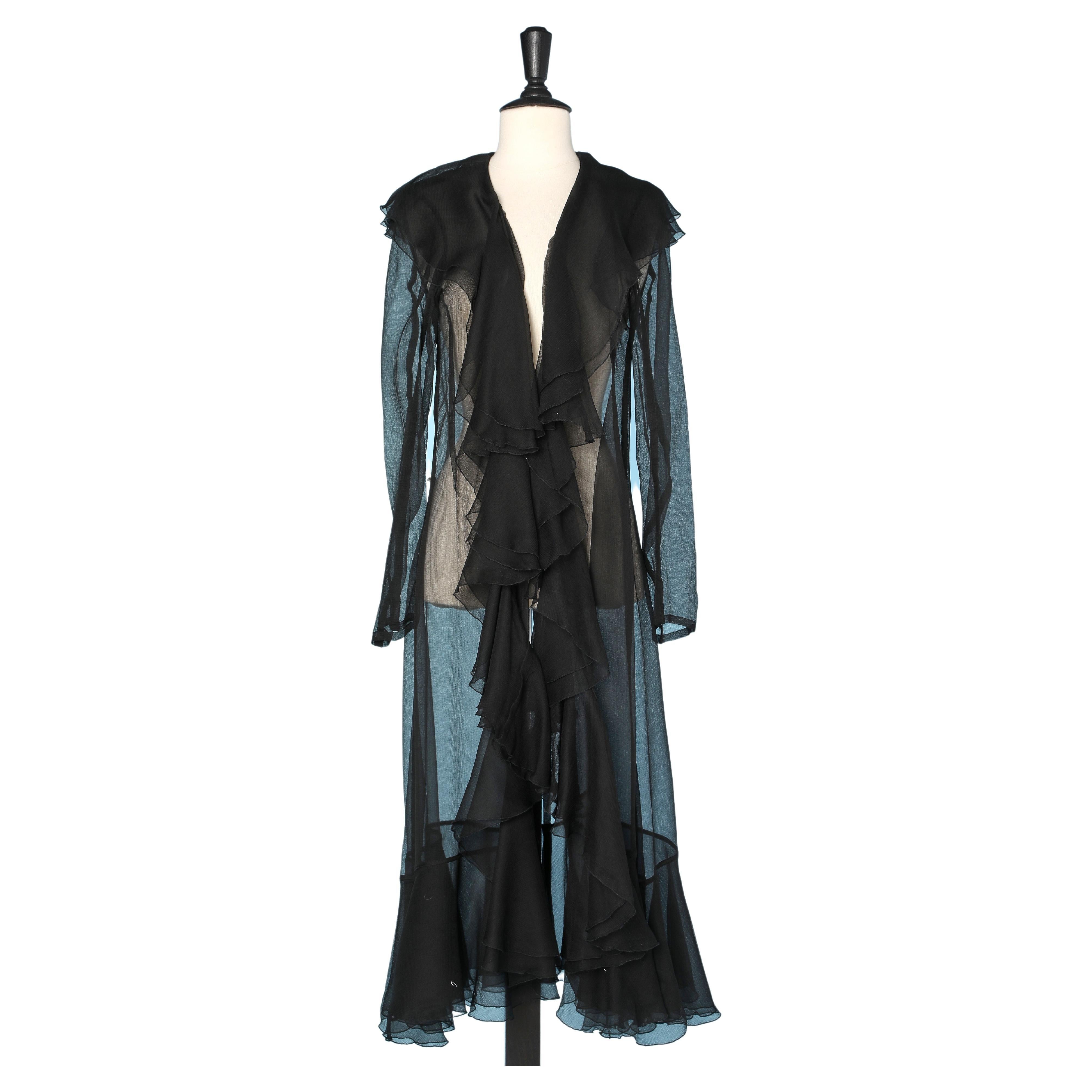 Black silk chiffon coat with ruffle edge Sonia Rykiel 