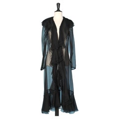 Black silk chiffon coat with ruffle edge Sonia Rykiel