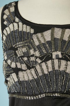 Black silk chiffon cocktail dress with beadwork Galliano
