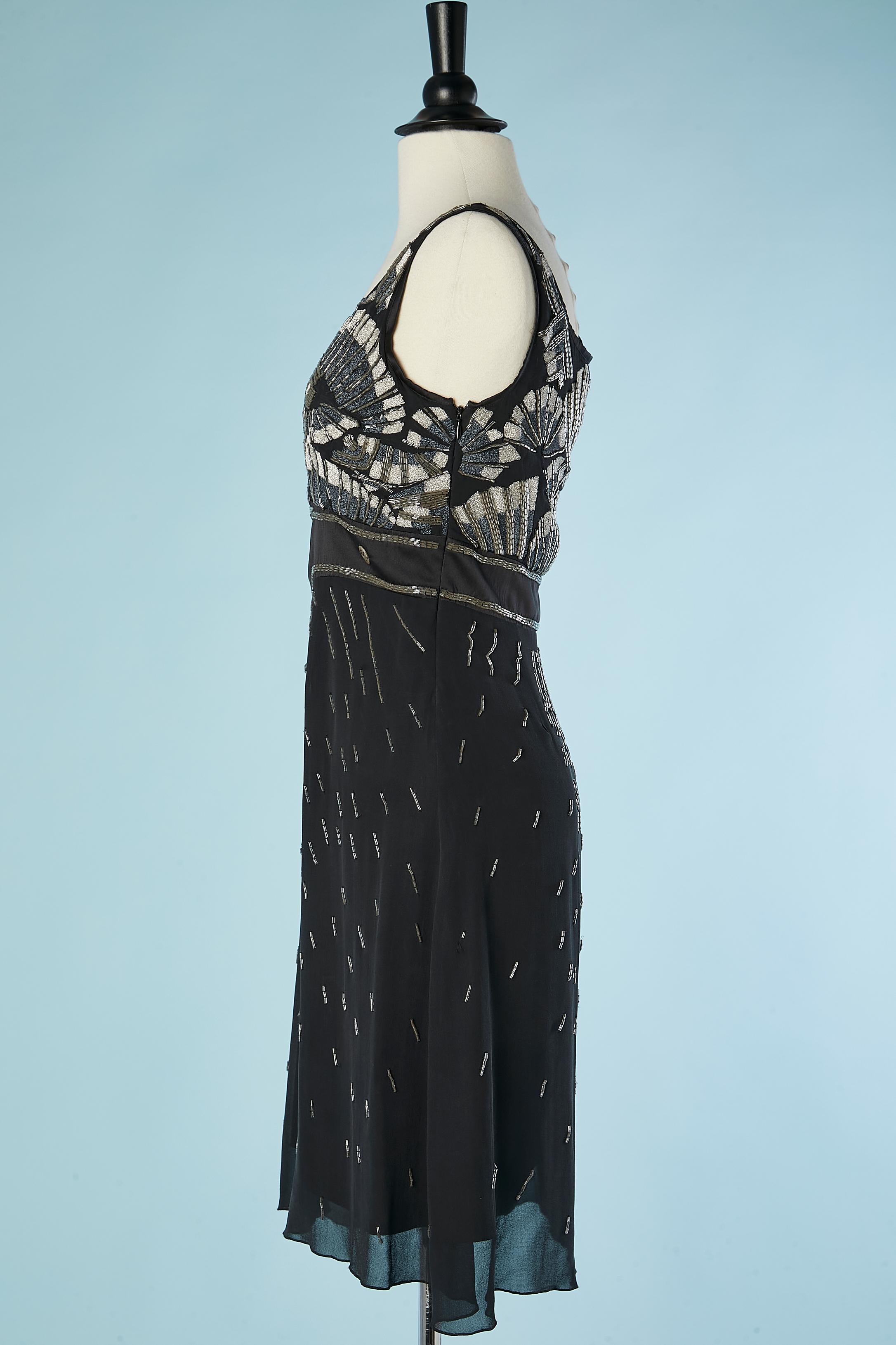 Black silk chiffon cocktail dress with beadwork Galliano  For Sale 1