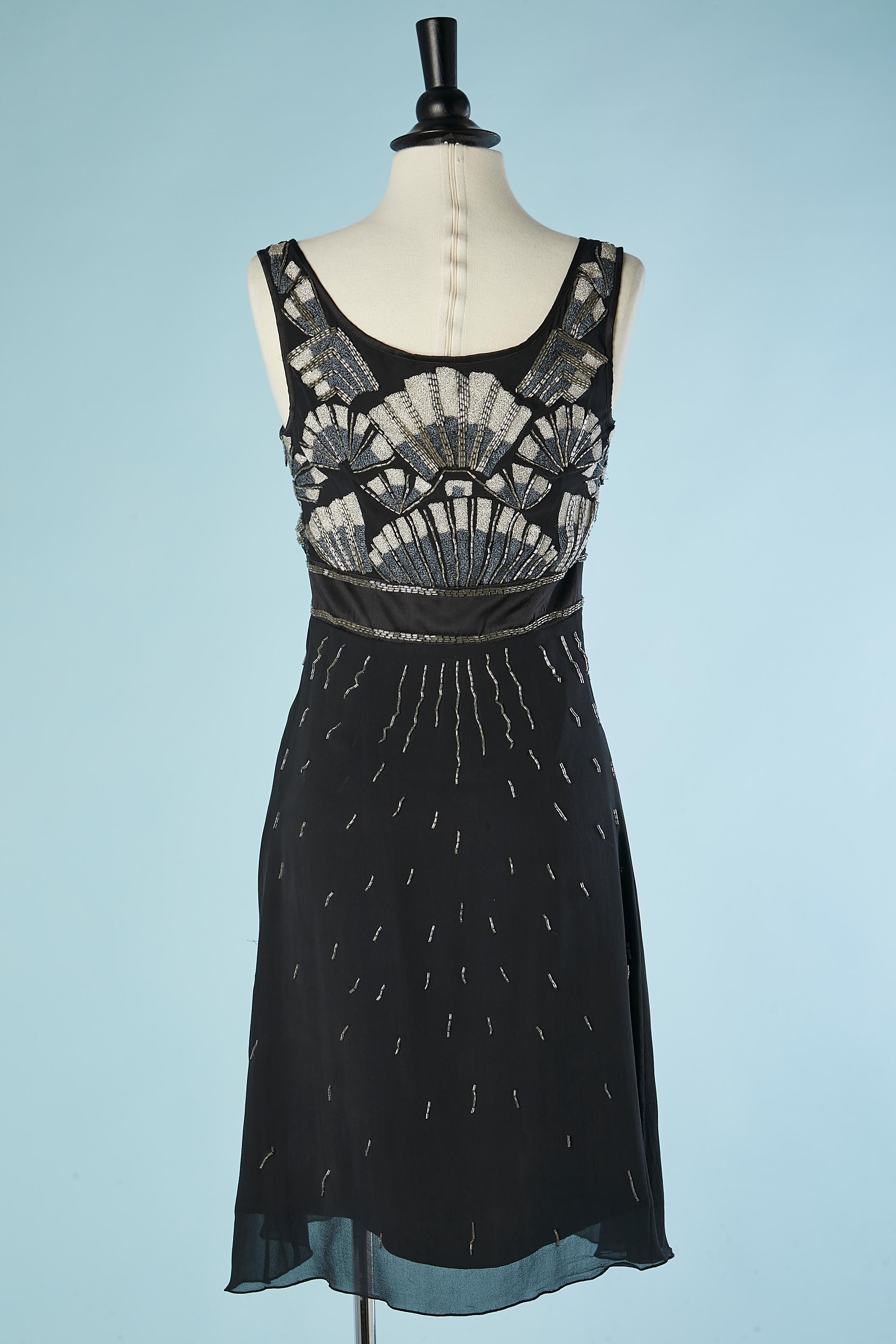 Black silk chiffon cocktail dress with beadwork Galliano  For Sale 2