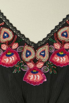 Black silk chiffon dress with embroideries GALLIANO