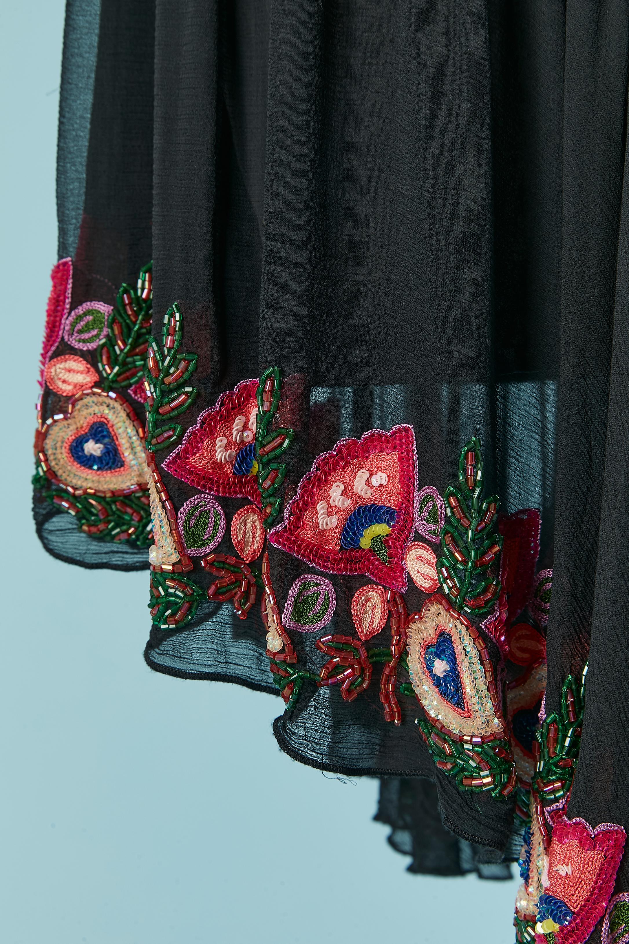 Schwarzes Seidenchiffonkleid aus Seide mit Stickereien von GALLIANO im Angebot 1