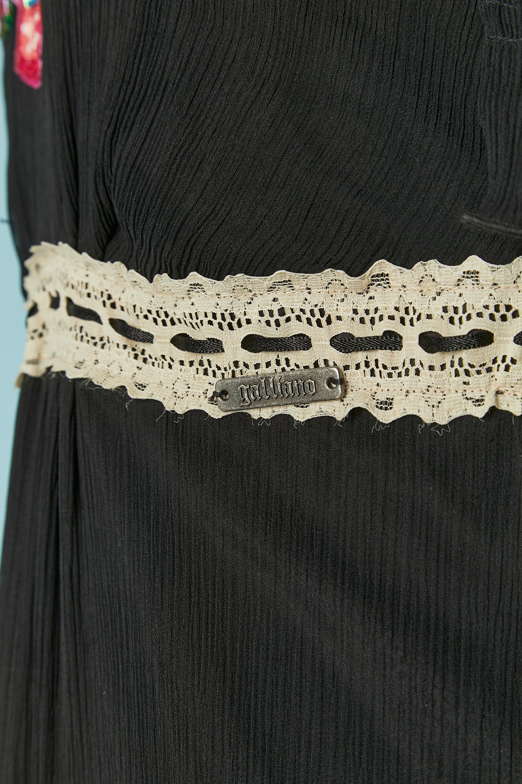 Schwarzes Seidenchiffonkleid aus Seide mit Stickereien von GALLIANO im Angebot 2