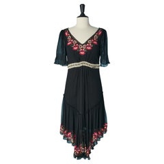 Vestido de gasa de seda negra con bordados GALLIANO