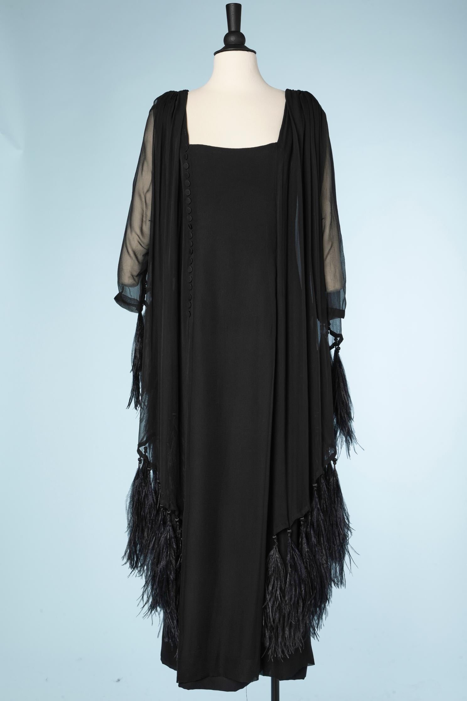Women's Black silk chiffon evening dress with feathers edge Pierre Balmain Couture  For Sale
