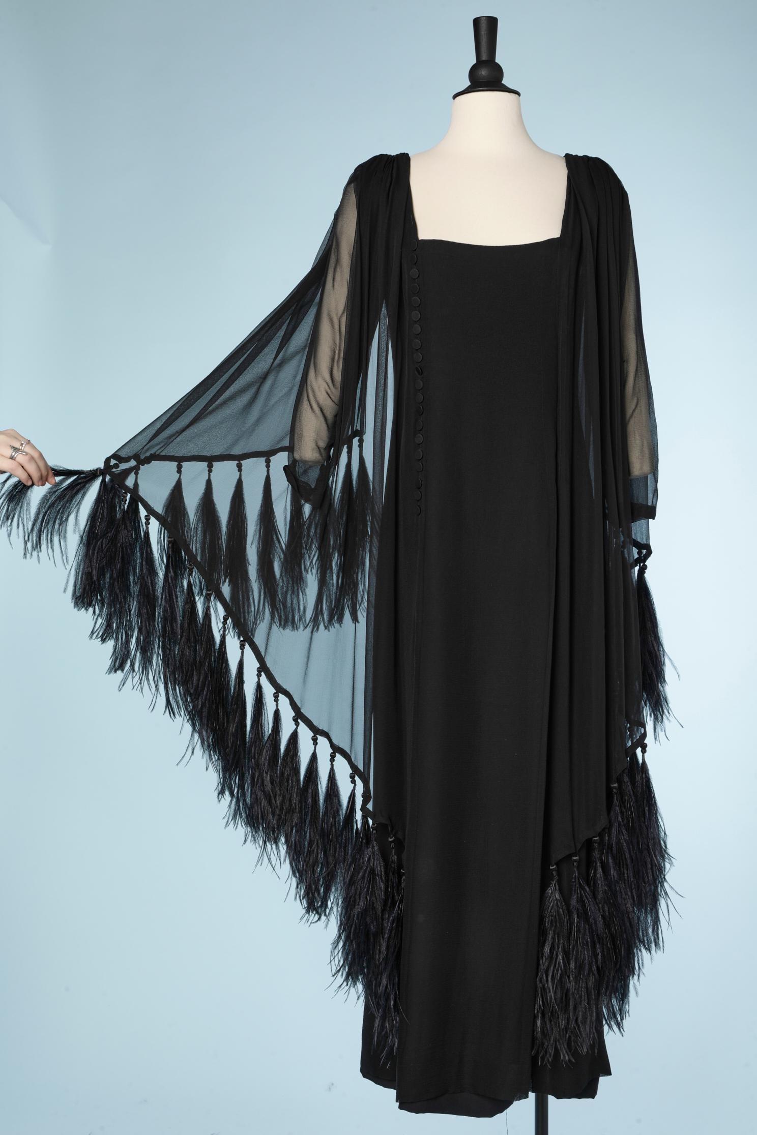 Black silk chiffon evening dress with feathers edge Pierre Balmain Couture  For Sale 2