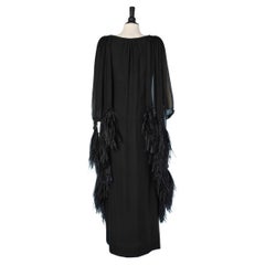 Vintage Black silk chiffon evening dress with feathers edge Pierre Balmain Couture 