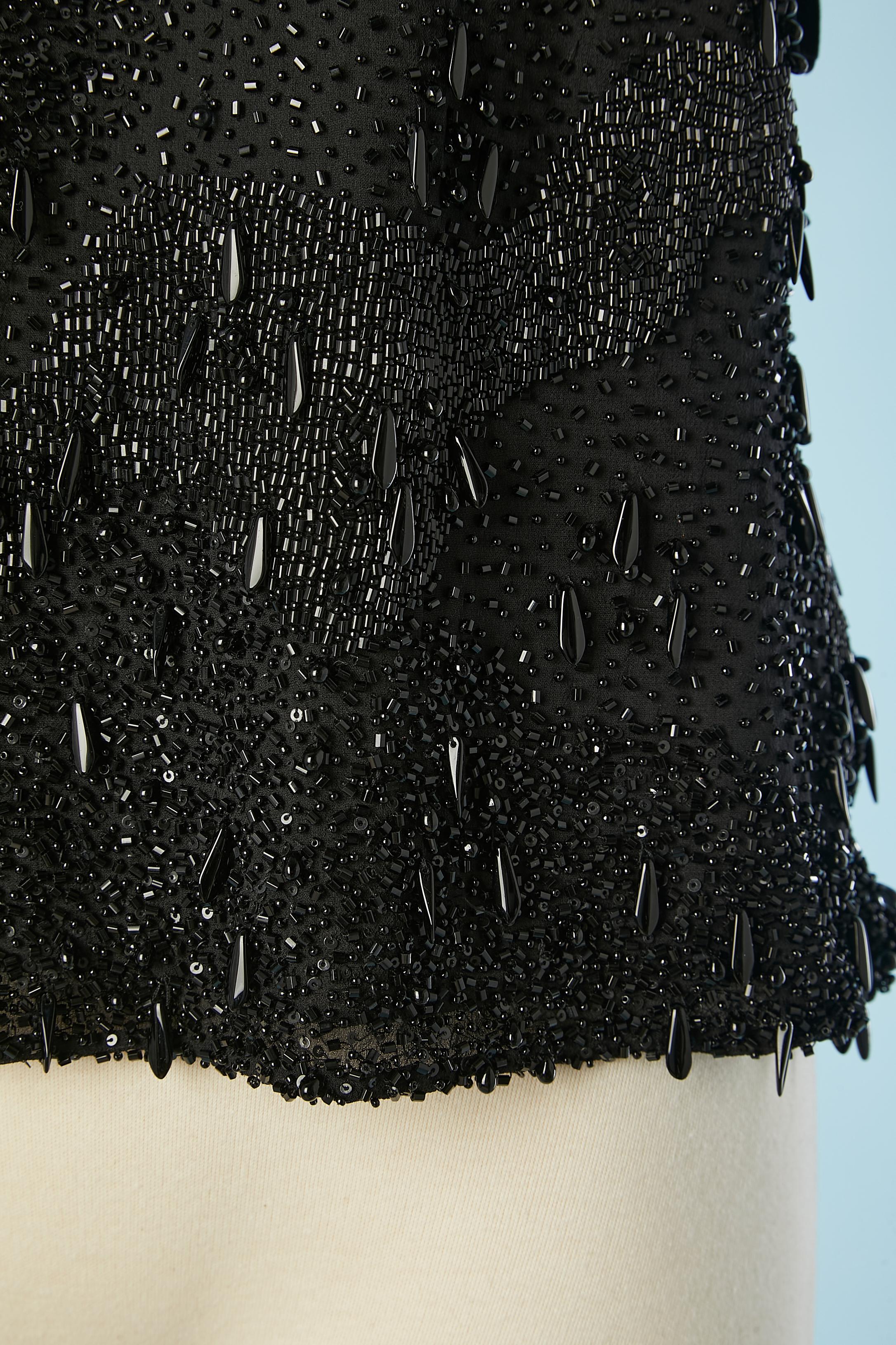 Women's Black silk chiffon evening tank-top with beaded work Emmanuel Ungaro NEW  For Sale