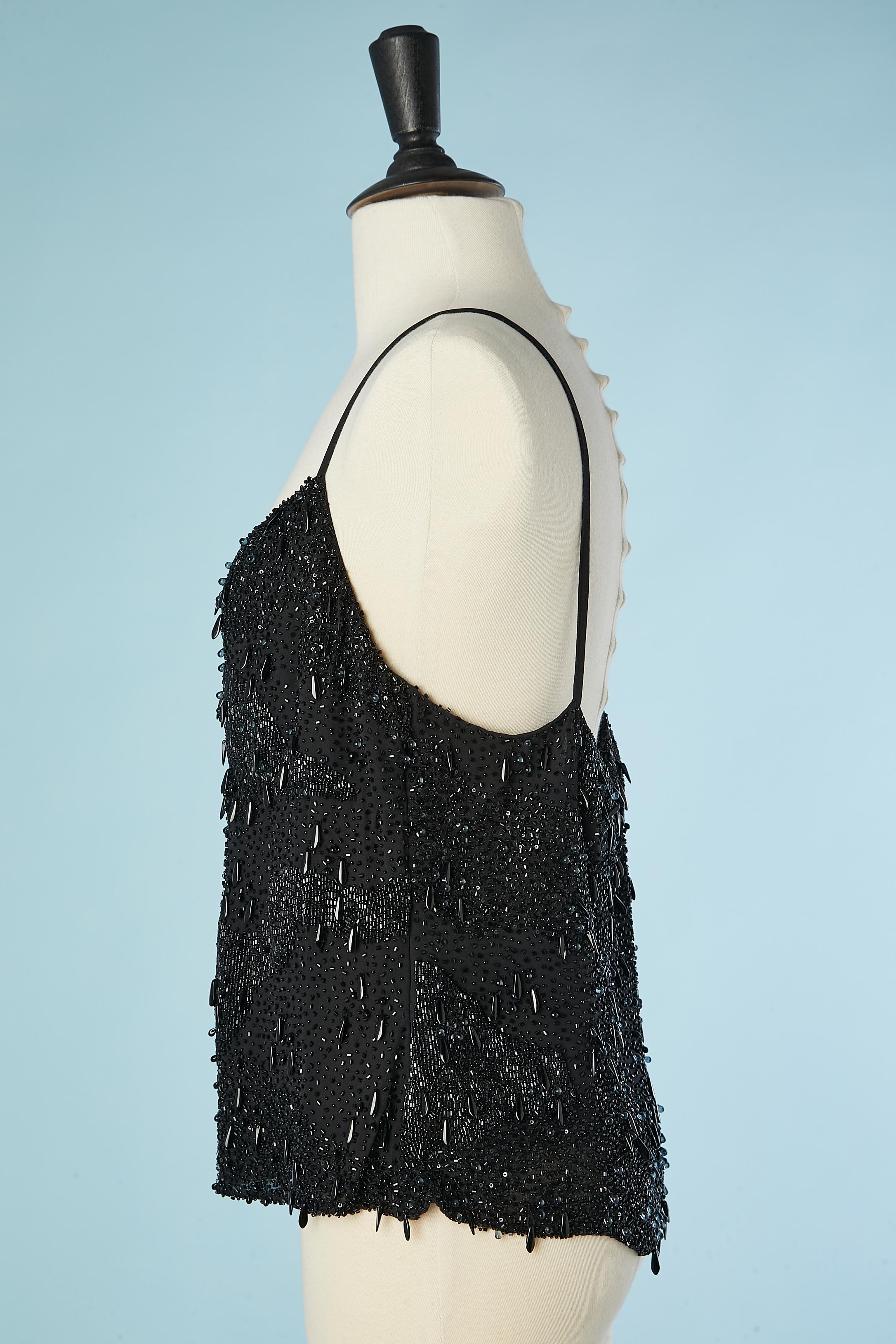 Black silk chiffon evening tank-top with beaded work Emmanuel Ungaro NEW  For Sale 1